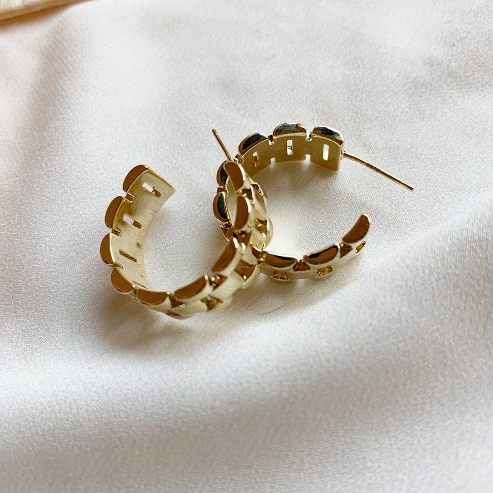 18K Gold link chunky hoop earrings